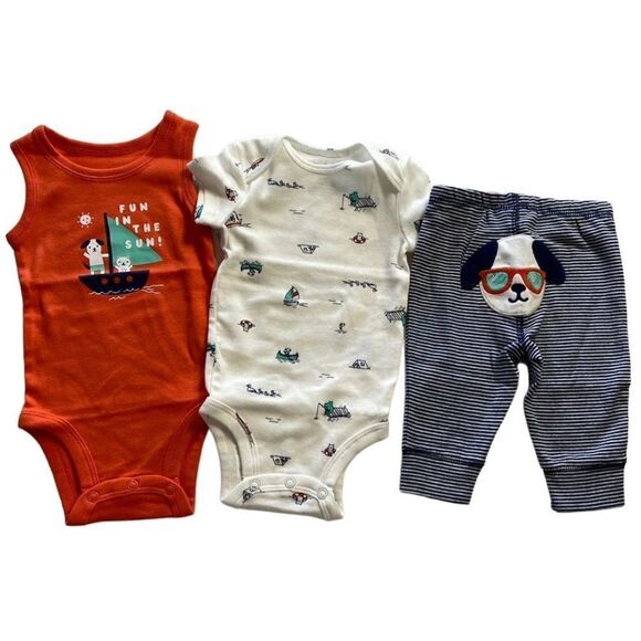 Carter's Baby Boy 3 Month 3-Piece Sailboat Bodysuit & Pants Set - Picture 1 of 9
